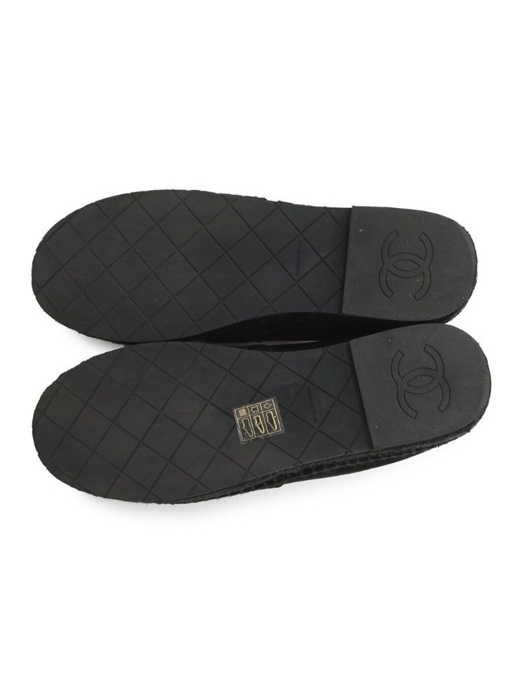 Chanel Espadrilles CC Logo Flat Shoes Velvet Raffia 39c Slip on Black - Picture 4 of 10